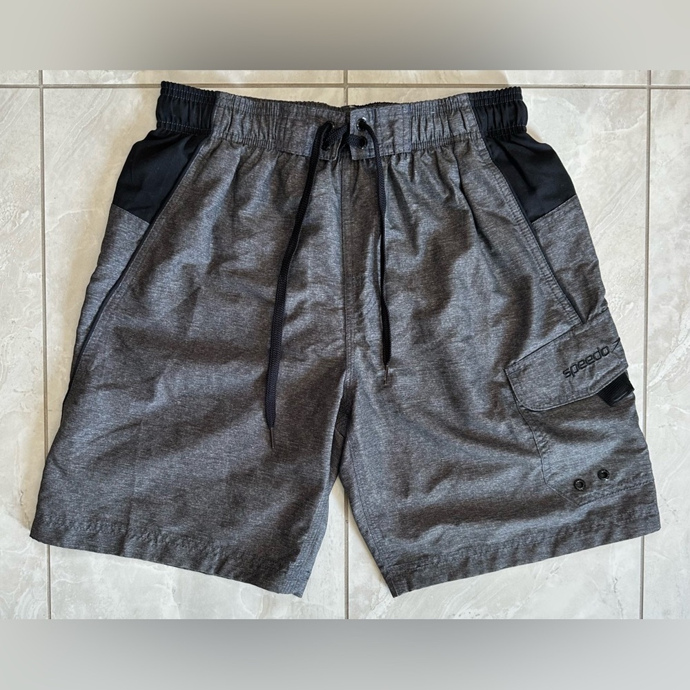Speedo Marina Volley Swim Trunks - Heather Grey / Black, Small